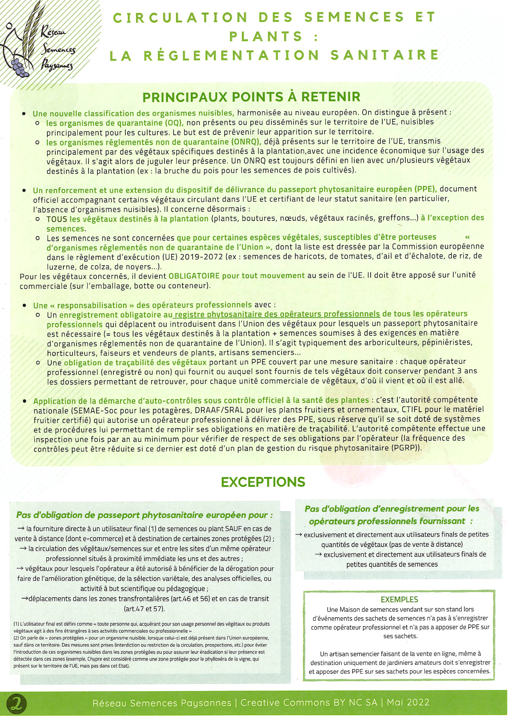 Réseau Semences Paysannes - Fiche pratique : Commercialisation des semences  et plants - la réglementation sanitaire. Version longue